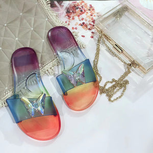Women casual butterfly d¨¦cor flat slide jelly sandals