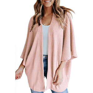 Women casual bubble half sleeve solid color knitted cardigan