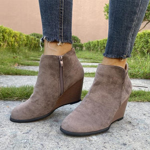 Women high heel side zipper v cut wedge boots