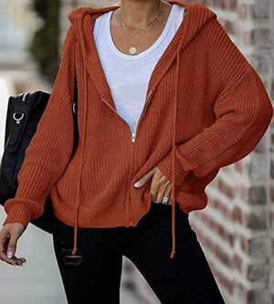 Women zip up long sleeve drawstring sweater hoodie