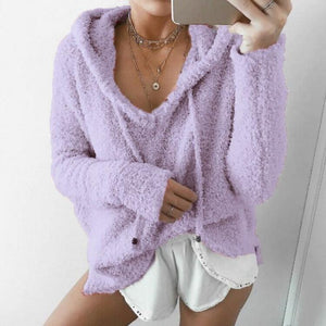 Women solid color mohair lightweight long sleeve hoodie sweatshirt