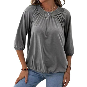 Women solid color seven point long sleeve crew neck t shirt