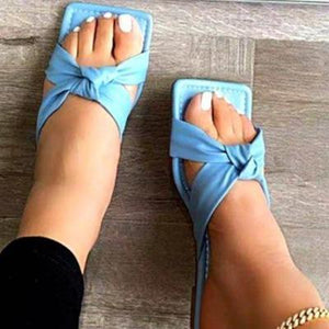 Women square peep toe bow slide flat sandals