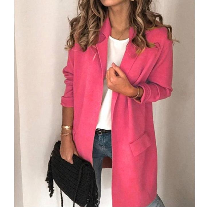 Women winter fall solid color pocket long coat