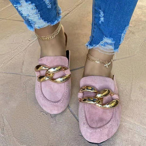 Women closed round toe chain d¨¦cor slide flat sandals