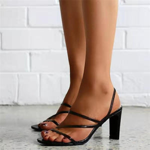 Women square toe strap slingback slip on chunky heels