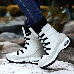 Women winter chunky platform lace up faux fur keep warm short snow boots