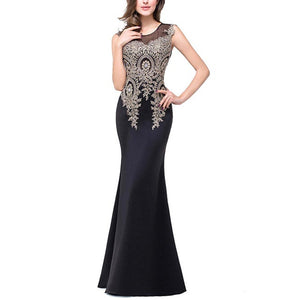 Illusion embroidery sleevesless mermaid  maxi dress | Bodycon party evening prom dress