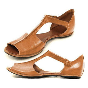 Women peep toe side cut slip on summer flat sandals