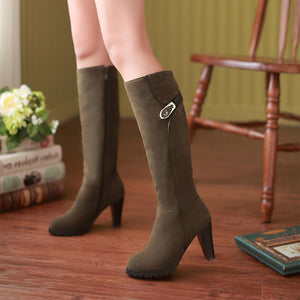 Women fashion chunky heel zipper knee high boots