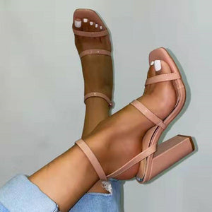 Women square open toe slingback breathable chunky high heels