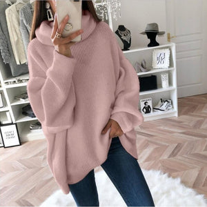Women solid color long sleeve pullover turtleneck sweater