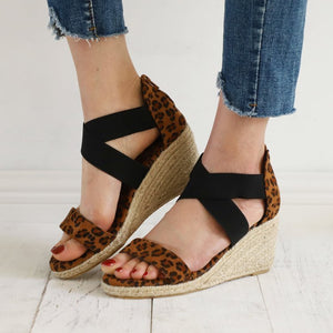 Women peep toe criss cross strap hollow espadrille wedge sandals