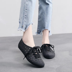 Women round toe summer hollow breathable flat lace up sandals