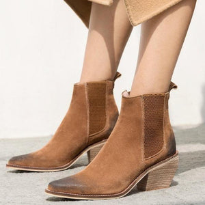 Women pointed toe chunky heel fashion short chelsea boots
