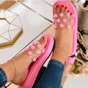 Women 3D dots clear strap peep toe slide sandals
