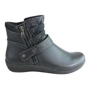 Women winter side zipper button strap flat ankle boots