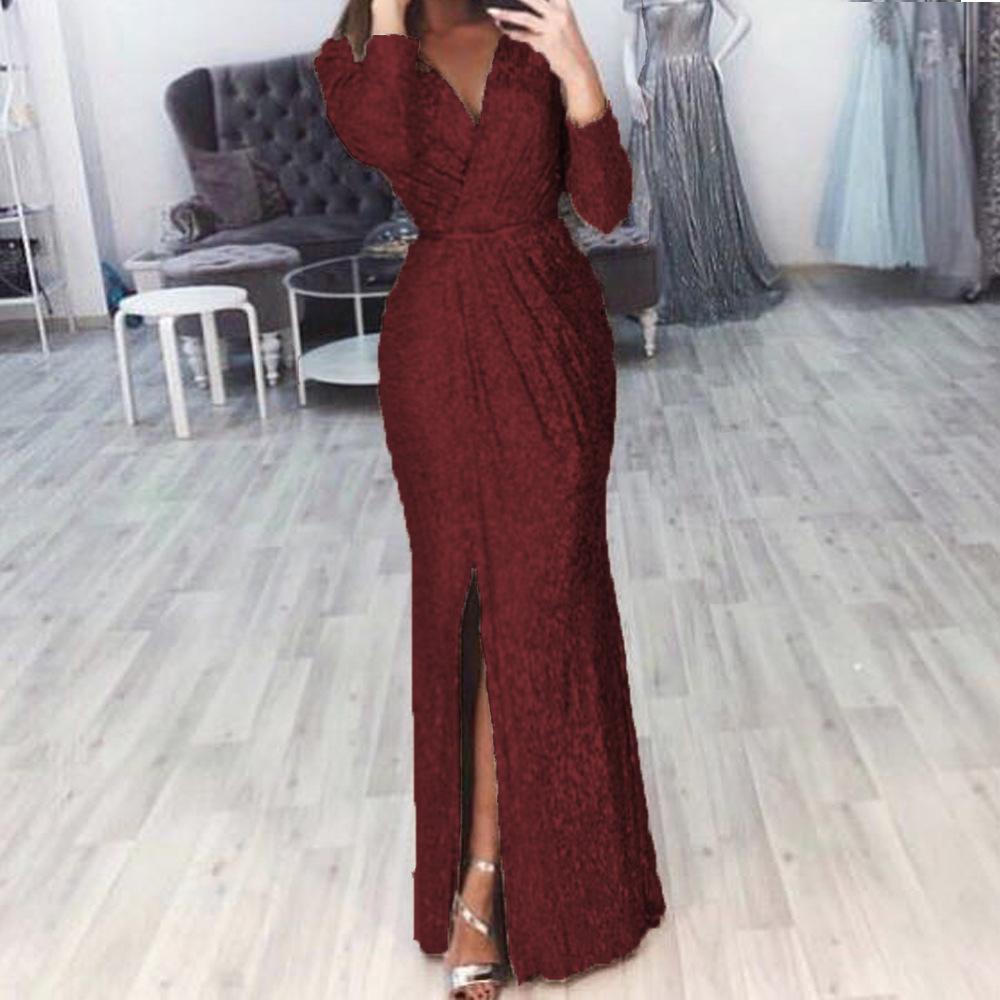 Women evening party glitter v neck maxi wrap dress