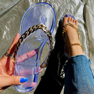 Women chain decor summer beach flip flop jelly sandals