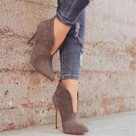 Women front v cut stiletto high heel ankle boots