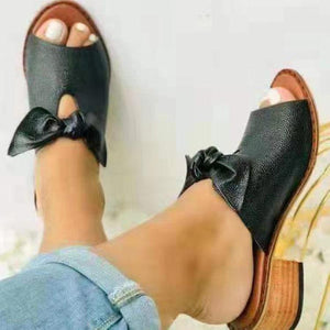 Women chunky heel bowknot peep toe slide sandals