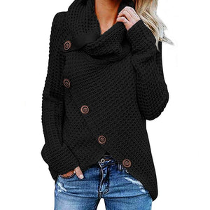 Women knit long sleeve button up turtleneck sweater