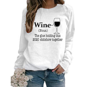 Women's wine glass printed Christmas sweatshirts fall/winter long sleeve pullover tops