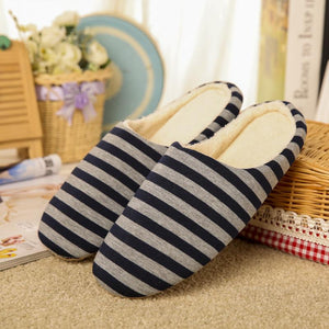 Women's house slippers with arch support striped cotton warm bedroom slippers