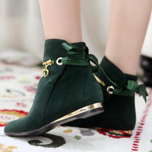 Women fashion lace bowknot front zipper short flat boots