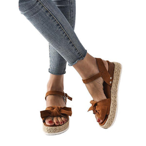 Women bowknot peep toe ankle strap espadrille platform sandals