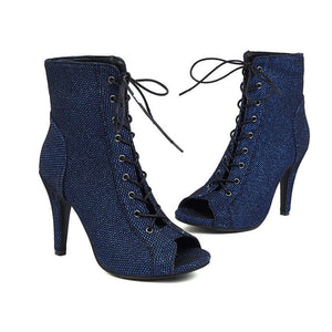 Women summer peep toe lace up stiletto heeled booties