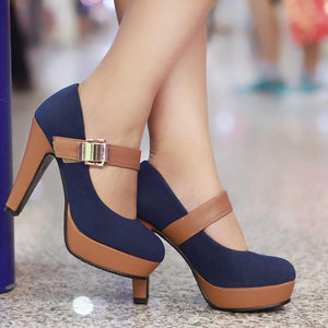 Women buckle strap chunky high platform heels