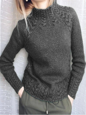 Women Vintage Green Cotton-Blend Turtleneck Sweater