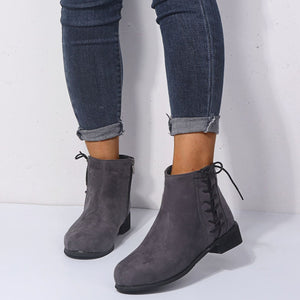 Women side lace up zipper chunky heel ankle boots