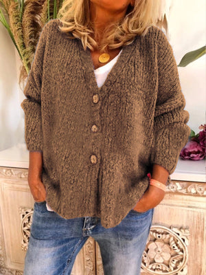 Women's button up cardigan sweater solid color fashion knitted sweater