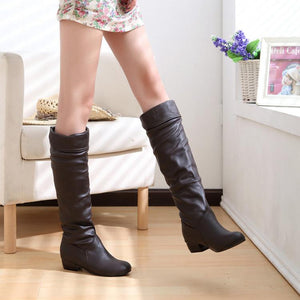 Women chunky heel slouch fall knee high boots