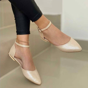 Women spring pointed toe buckle strap hollow casual flat sandals