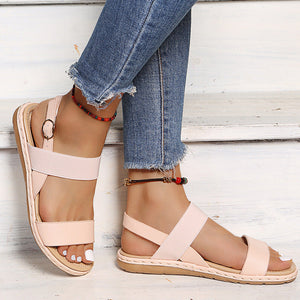 Women fashion minimalist peep toe buckle strap flat sandals