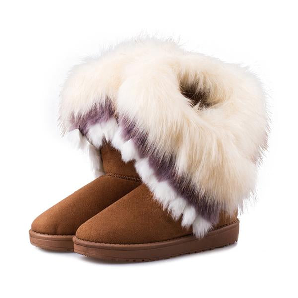 Winter Warm Fur Boots Artificial Fur Tassels Mid-Calf Boots for Women