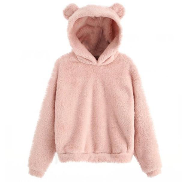 Women pullover fleece cropped rabbit ear hoodie sweatshirt