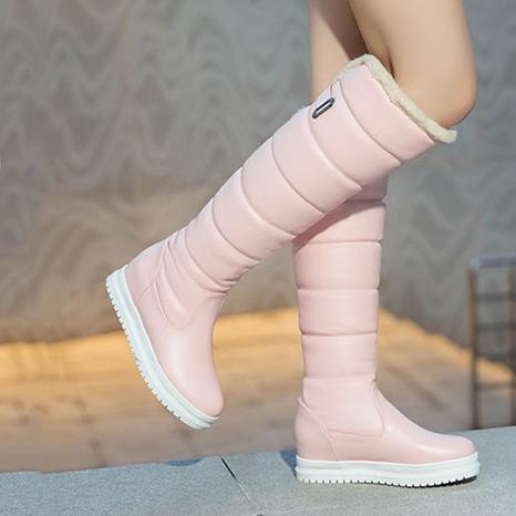 Women solid color platform winter faux fur knee high snow boots