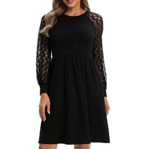 Lace long sleeves A-line mini dress | Fall winter party prom dress
