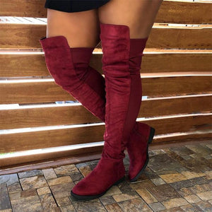 Women fashion chunky heel knee high wide calf boots