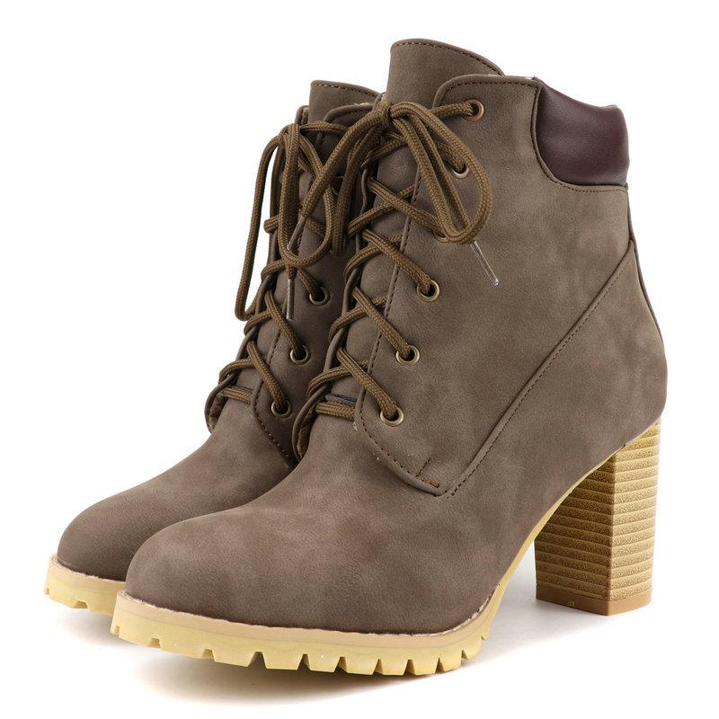 Women short lace up chunky heel ankle boots