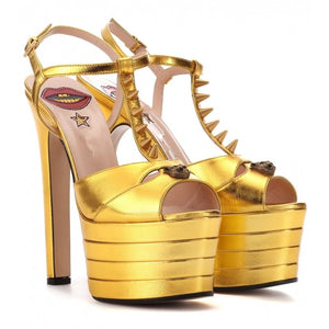 Women t strap studded stiletto peep toe slingback platform heels