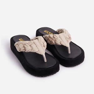 Chunky platform woven strap flip flops for women