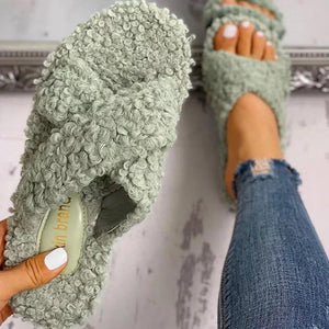 Women winter warm plush criss slippers indoor shoes