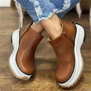Women England style side zipper chunky platform short boots