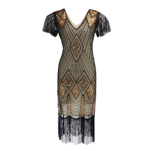 Premium vintage 1920s sequins costume midi dress | Retro tassels dress evening party dress
