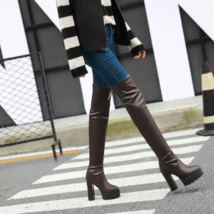 Women platform chunky high heel over the knee boots